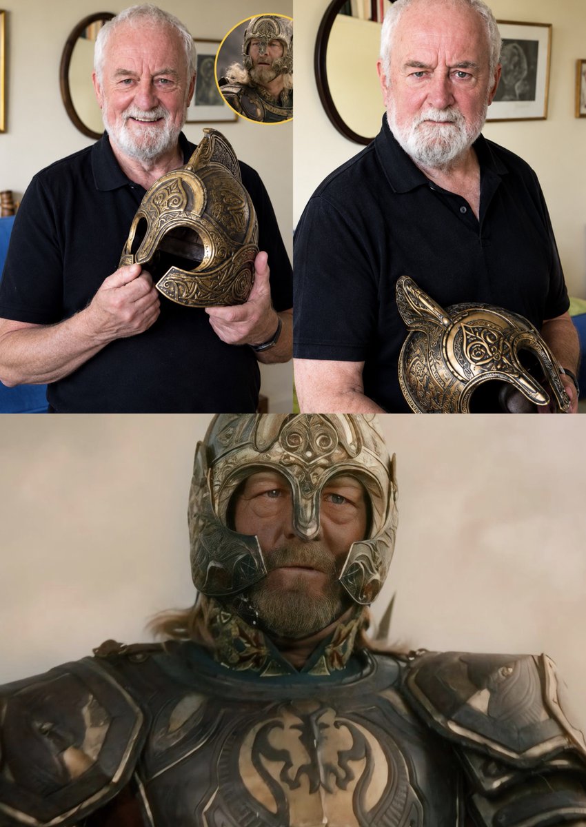 ToIkienverse's tweet photo. 20 años después Bernard Hill siguió conservando el casco del rey Théoden. 🥹💗 https://t.co/255u68U5Hg