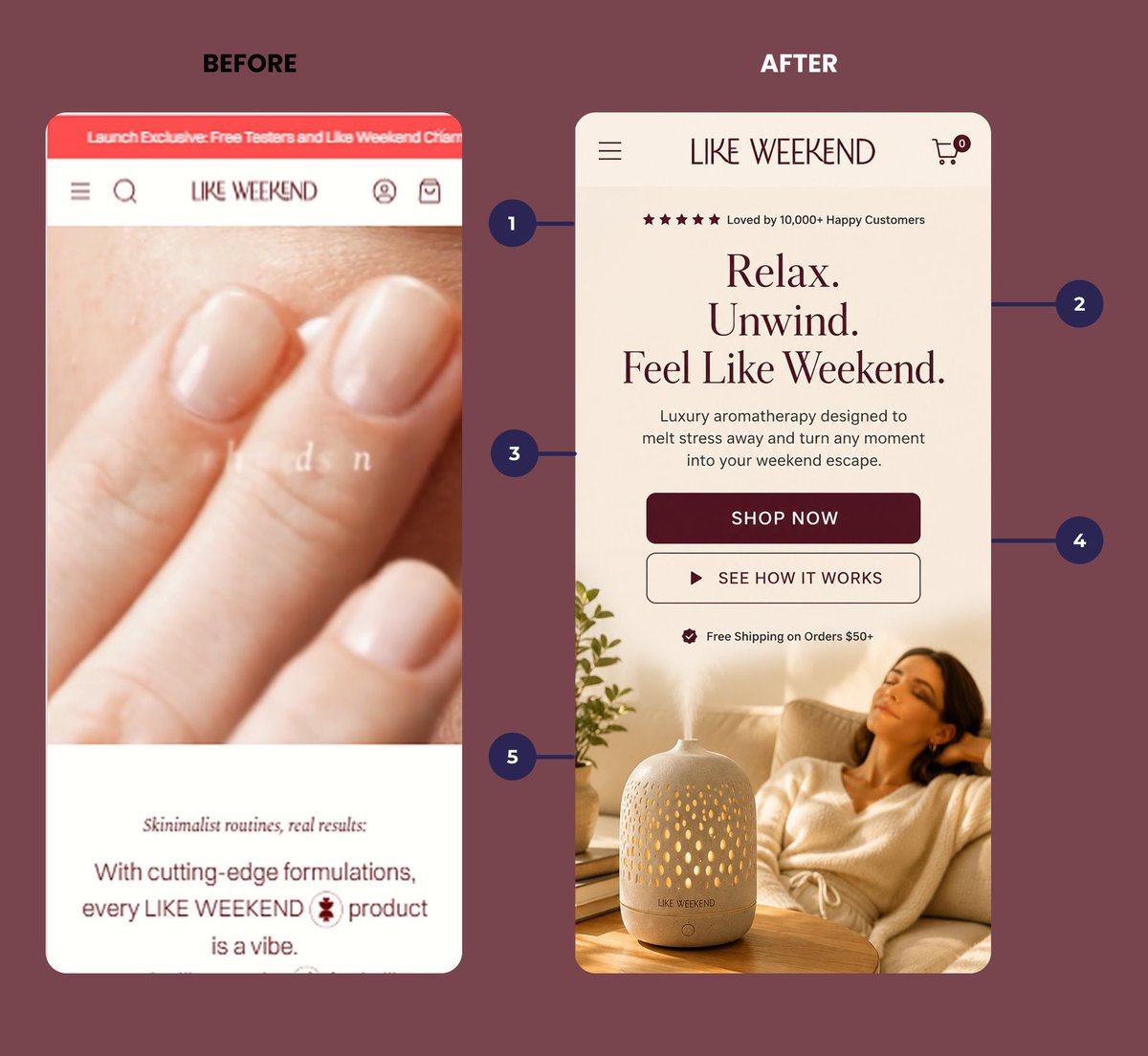 SammyLandix4o's tweet photo. This redesign turns a soft brand into a buying experience.

Clear promise.
Stronger emotion.
Obvious CTA.
Trust before the scroll.
That’s how a homepage should sell.
Need your store redesigned for better conversions? DM “CRO”.
#Shopify #CRO #WebDesign #Ecommerce #UXDesign https://t.co/fgIrQNtJr6