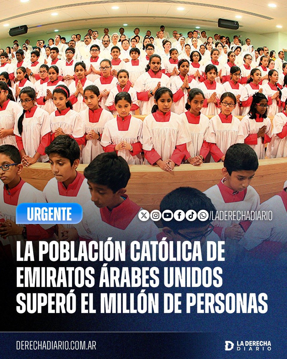 laderechadiario's tweet photo. 🚨🇦🇪🇻🇦 | EXCELENTE NOTICIA: La población católica de Emiratos Árabes Unidos superó el millón de personas

El cristianismo ya representa alrededor del 12,6% de la población del país, donde los fieles pueden practicar abiertamente su religión.

Emiratos Árabes Unidos cuenta con unas 40 iglesias y cientos de ministerios cristianos, consolidándose como uno de los países musulmanes con mayor apertura hacia la convivencia religiosa en Medio Oriente.