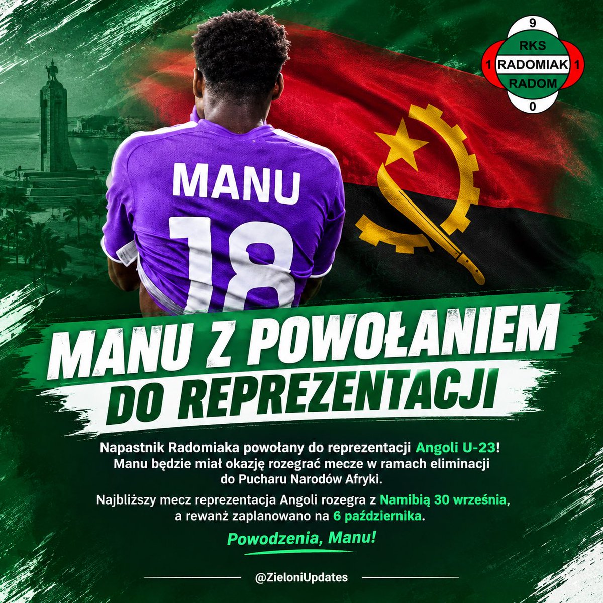 ZieloniUpdates's tweet photo. Manu z powołaniem do reprezentacji!

#Radomiak #Radom https://t.co/TvmAvcOy5O