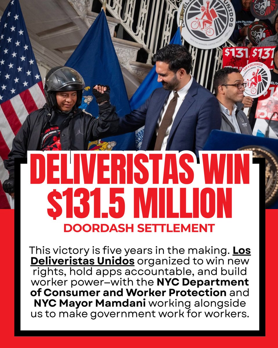 LosDeliveristas's tweet photo. This victory is five years in the making. @LosDeliveristas organized to win new rights, hold apps accountable, and build worker power—with @helloDCWP - @NYCMayor working alongside us to make government work for workers. https://t.co/vTJDxfzz2t
