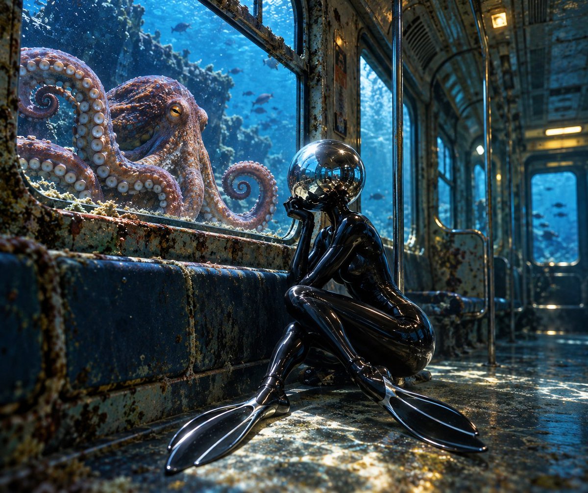 Latexaura's tweet photo. Who observes whom?
Two strangers.
One window.
Neither looks away.
#Observer #FirstContact #UnderwaterArt #Unknown https://t.co/2TcPGqI2bX