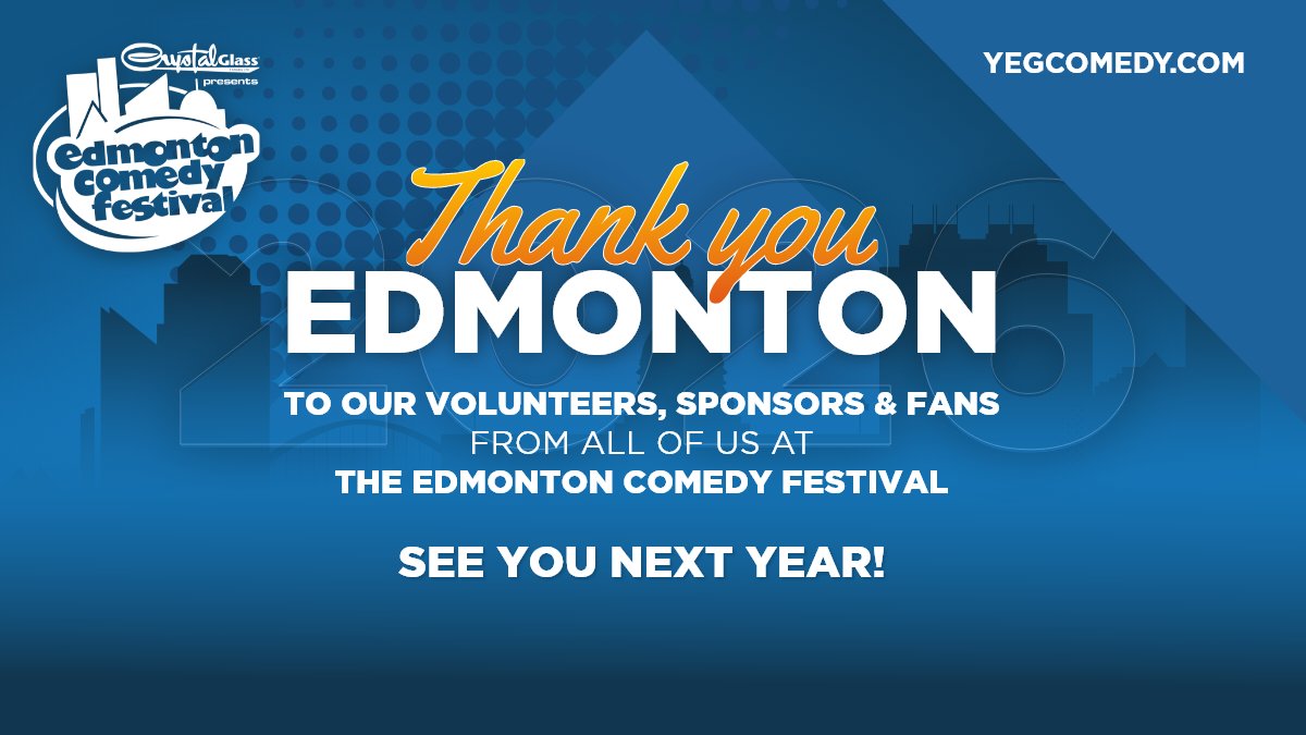 yegcomedy's tweet photo. Another festival in the books! Thank you to our amazing performers, volunteers, sponsors, partners and all of you that continue to support us by attending shows. We look forward to bringing you another Festival in 2027! https://t.co/KMeosDRsQs