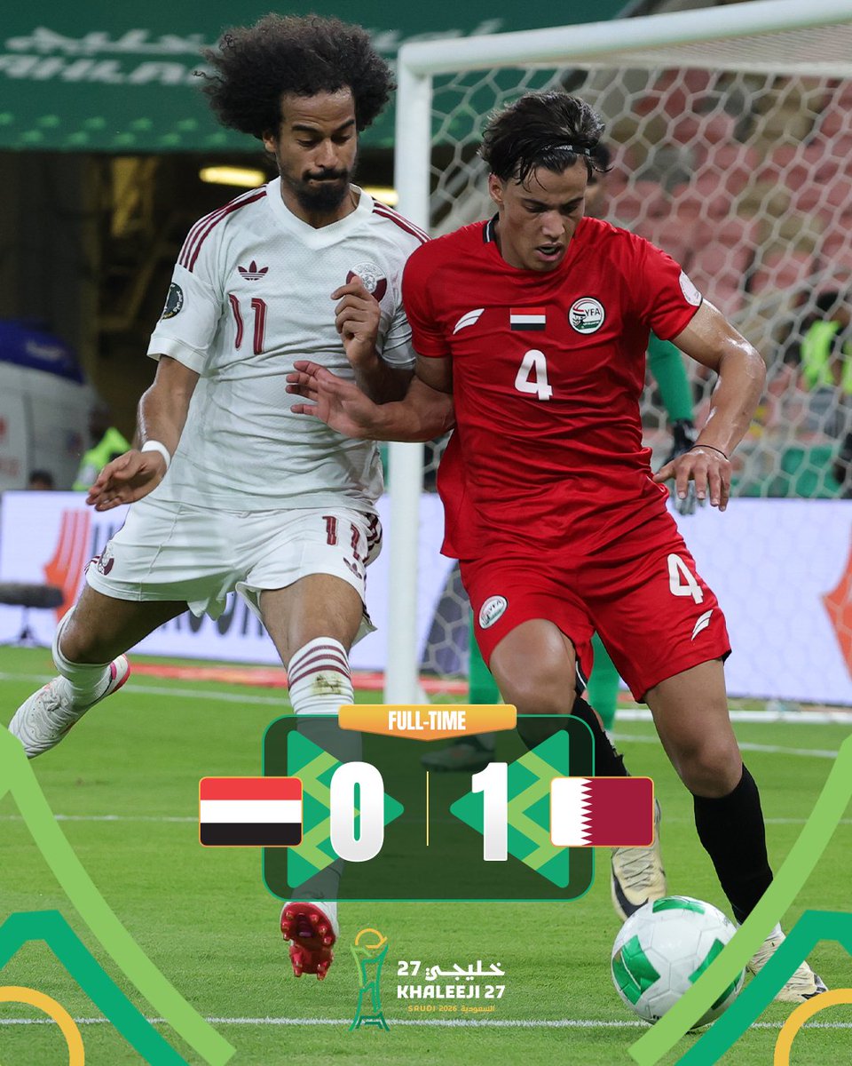 afcasiancup's tweet photo. FT | 🇾🇪 Yemen 0️⃣-1️⃣ Qatar 🇶🇦

The #AsianCup2023 champs make it back to back wins in Gulf Cup Group B! https://t.co/kvxEKBQ57R