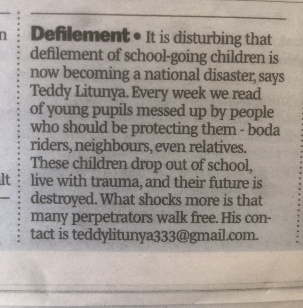 teddylitunya's tweet photo. Once Again on the issue of defilement on our young Pupils,i decided to talk about the issue on the Sunday Nation on 28th September 2026 since in West bunyore our young pupils are being defiled and it is becoming a great disaster. https://t.co/GHOB9NZYK7