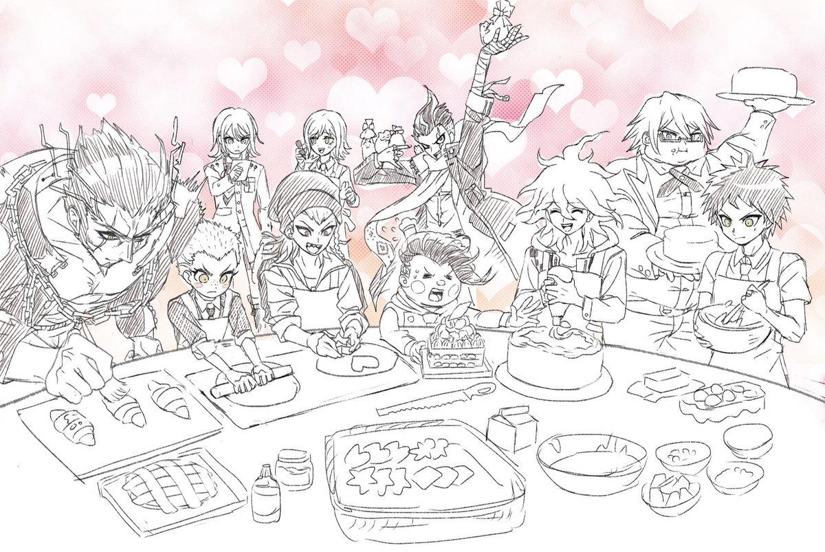 Cstds9's tweet photo. お菓子作りパーティの男子版がふと見たくなって描いてみたもの https://t.co/bKW75u2Zq3