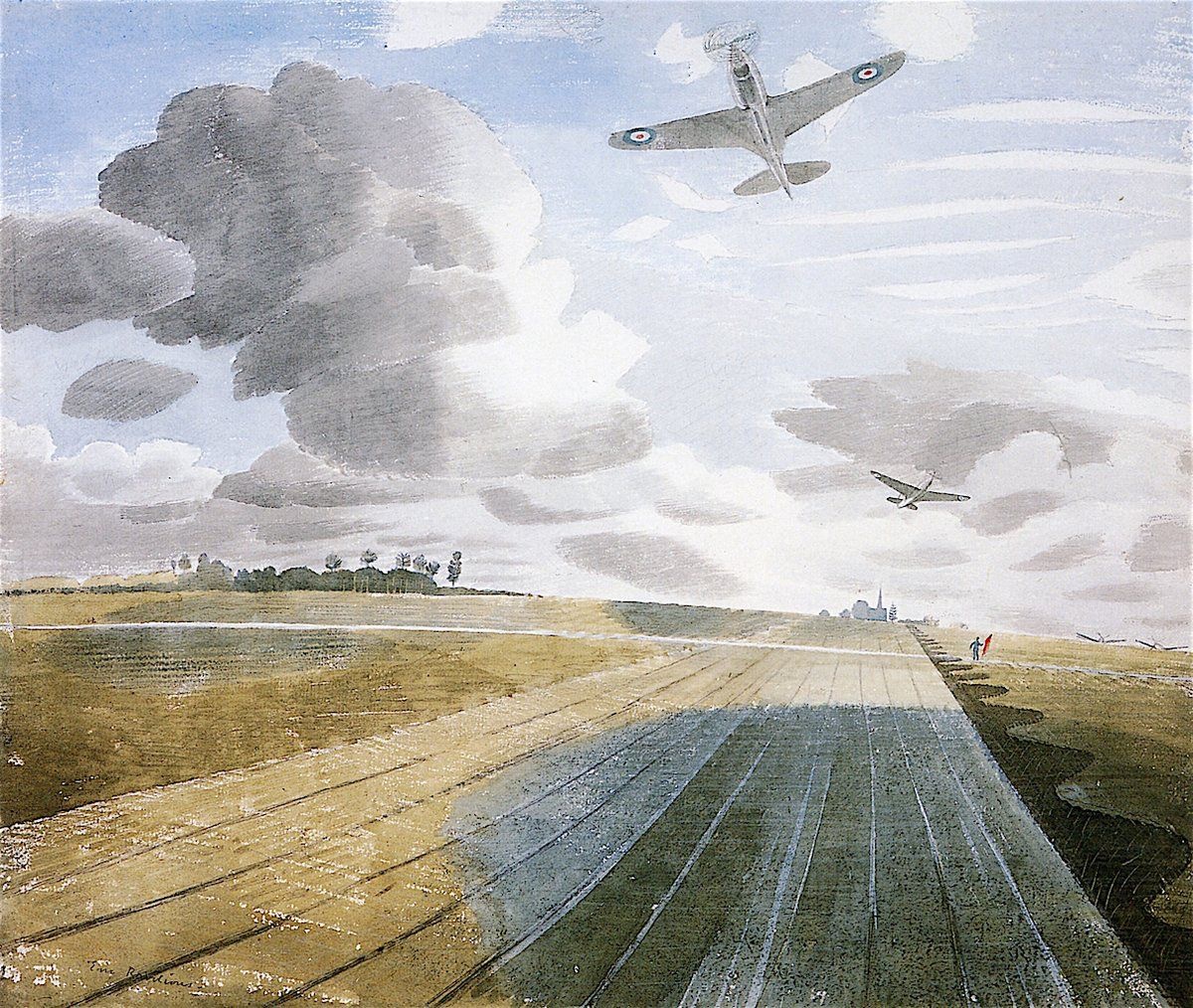 Ravilious1942's tweet photo. Runway Perspective, Eric Ravilious, 1942. This dates from this time at #RAF Sawbridgeworth, #Hertfordshire while working as an official War Artist in #WW2. The original artwork is in the collection of @I_W_M. https://t.co/yhiDvgr8Ml
