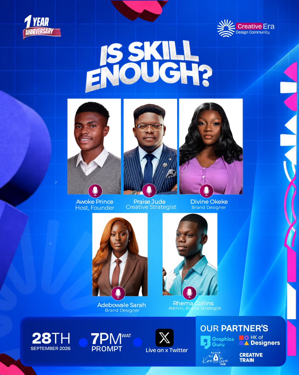 CreativeEra28's tweet photo. 1 MORE DAY TO GO 🔥 

Don't miss out on massive value. Our speakers would be answering the question: IS SKILL ENOUGH?

Meet our wonderful founder @AWOKEPRINCE1 https://t.co/wFE2WrPh9F