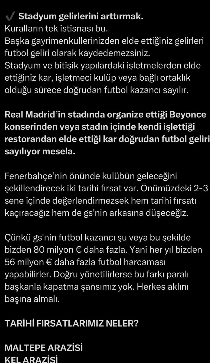 kulpcubasi's tweet photo. Hala erişebilenler tekrar okusun. KEL projesine bu haliyle neden karşı çıktığımı anlayacaksınız.

Mevcut projeyle KEL’den elde edilecek gelirin futbola katkısı yıllık en fazla 20m€ olur. Stada katarsanız sınır yok.

Erişemeyenler için ilgili kısmın ekran görüntüsünü ekliyorum. https://t.co/22Xuj5pVhV
