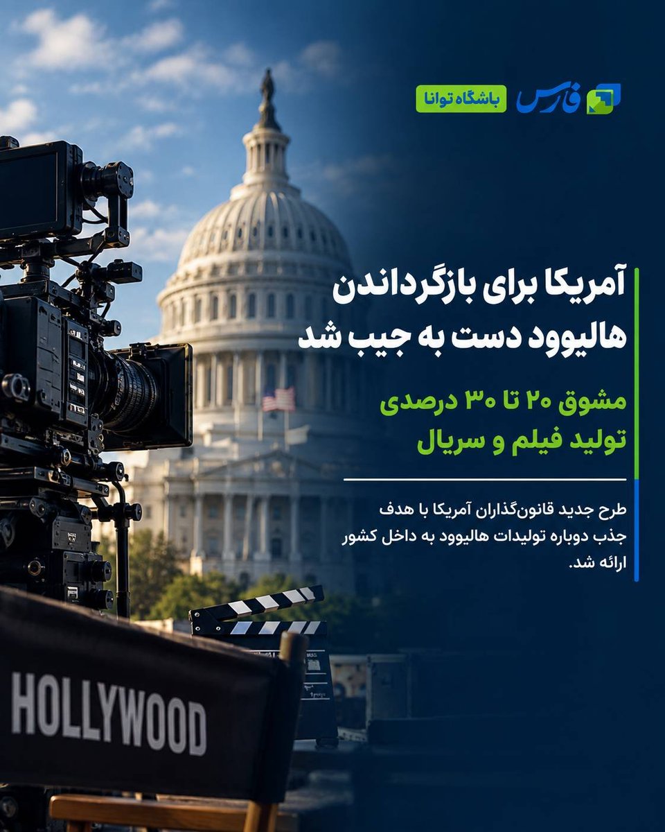 Tavana_Club's tweet photo. آمریکا برای #هالیوود دست به جیب شد!

طرح مشوق 20 تا 30 درصدی برای تولیدات هالیوود در شرایطی مطرح شده که کاهش تولیدات هالیوود طی چهار سال گذشته به از دست رفتن بیش از ۵۰ هزار شغل در #لس‌آنجلس منجر شده است. https://t.co/up76QuGse2