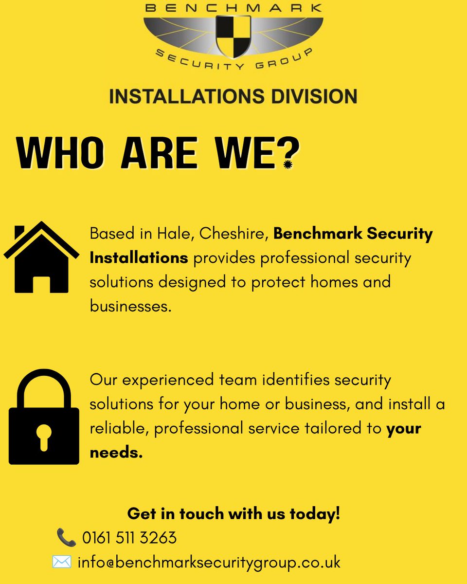BenchmarkInstal's tweet photo. Get a free, personalised quote for your home or business security today!
Contact us for information about our services👇🏼
🔗 Head Office: 0161 786 7009
🔗 Installations team: 0161 511 3263
🔗 info@benchmarksecuritygroup.co.uk

#CCTVInstallation #SecuritySystems #GreaterManchester https://t.co/GN5KmVFgdL