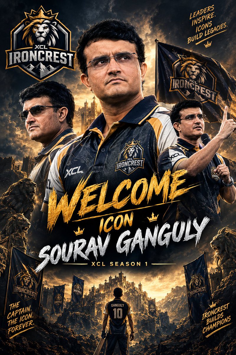 XCRICKLEA6's tweet photo. DADA IS HERE! 👑🔥

Fearless leadership, unmatched fighting spirit and the attitude to change the game — Sourav Ganguly enters XCL Season 1! The captain who taught a generation to believe is ready for another legendary chapter. 💥🏏

Owner: @TeamSamCurran58 

#XCL #SEASON1 https://t.co/KzAaKEQcph