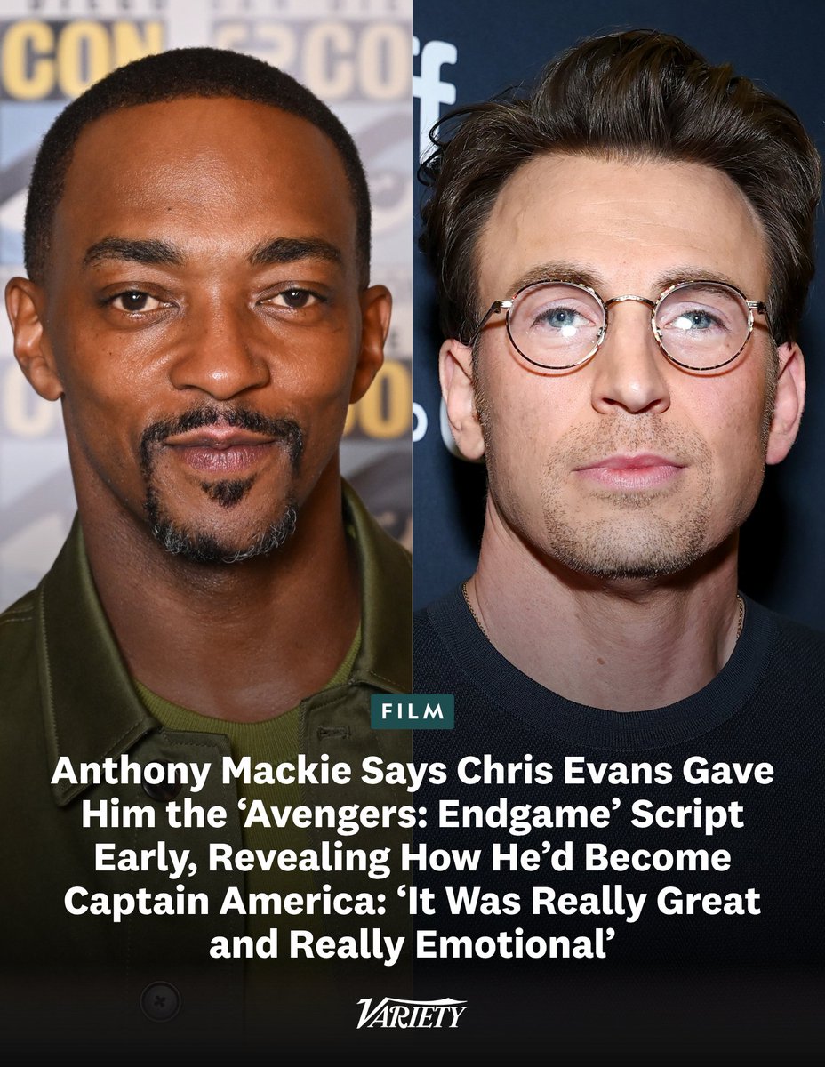 Variety's tweet photo. Anthony Mackie says Chris Evans let him read the "Avengers: Endgame" script early, which revealed how he’d become Captain America: 

“Chris Evans is somebody who I hold near and dear. We’re at Chris’ house, and because he’s Captain America, he gets the [script] pages first. So he’s like, ‘Yo, did you read the new scene?’ I’m like, ‘Nah, what’s up?’ So, he takes me down…and he gave me the script and let me read it. And it was really great and really emotional to learn it from a friend…I don’t know a lot of actors who would have appreciated or celebrated that moment with a fellow actor in that way because I was taking his job for all intents and purposes.”

https://t.co/jPWBmxptJj
