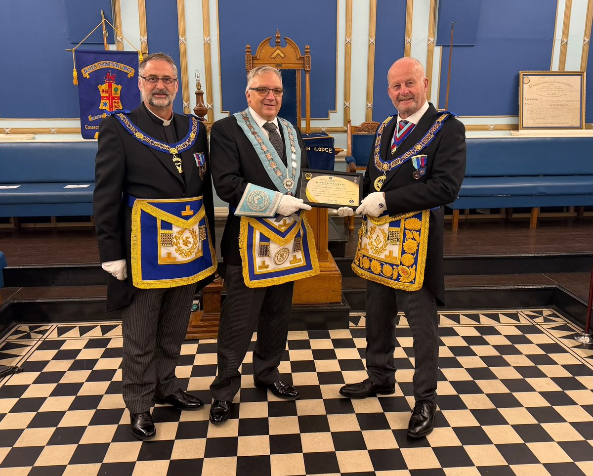 CheshirePGL's tweet photo. Festival in full swing at Clifton Hall!

#SundayShowcase joined James Thompson Lodge in Birkenhead as David Dyson and Revd Chris Jones presented their Presidential status for the 2027 Festival.

A great achievement. What’s your Lodge doing for the Festival?

#CheshireFreemasons https://t.co/tODBUsMJ8F