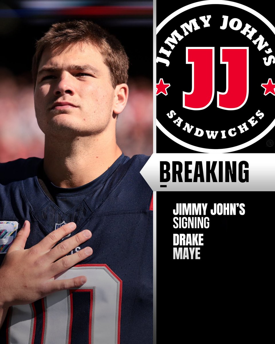 TheNFLDrop's tweet photo. BREAKING: Jimmy John’s to sign QB Drake Maye to their active roster. https://t.co/atwbu55v6v