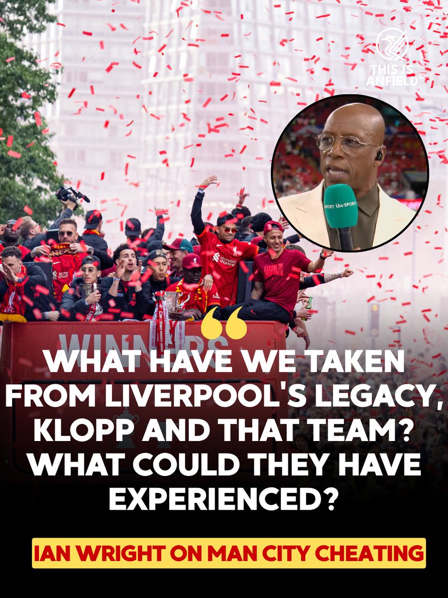thisisanfield's tweet photo. 🗣️ 👏🏽 Accurate from Ian Wright on Man City cheating:

"When you look at the teams who were trying to chase them and were doing it right, it's not right.

"They [City] cheated to get it done and people have missed out on that. Players have missed out on unbelievable opportunities for themselves, so I'm glad that we've finally got there."