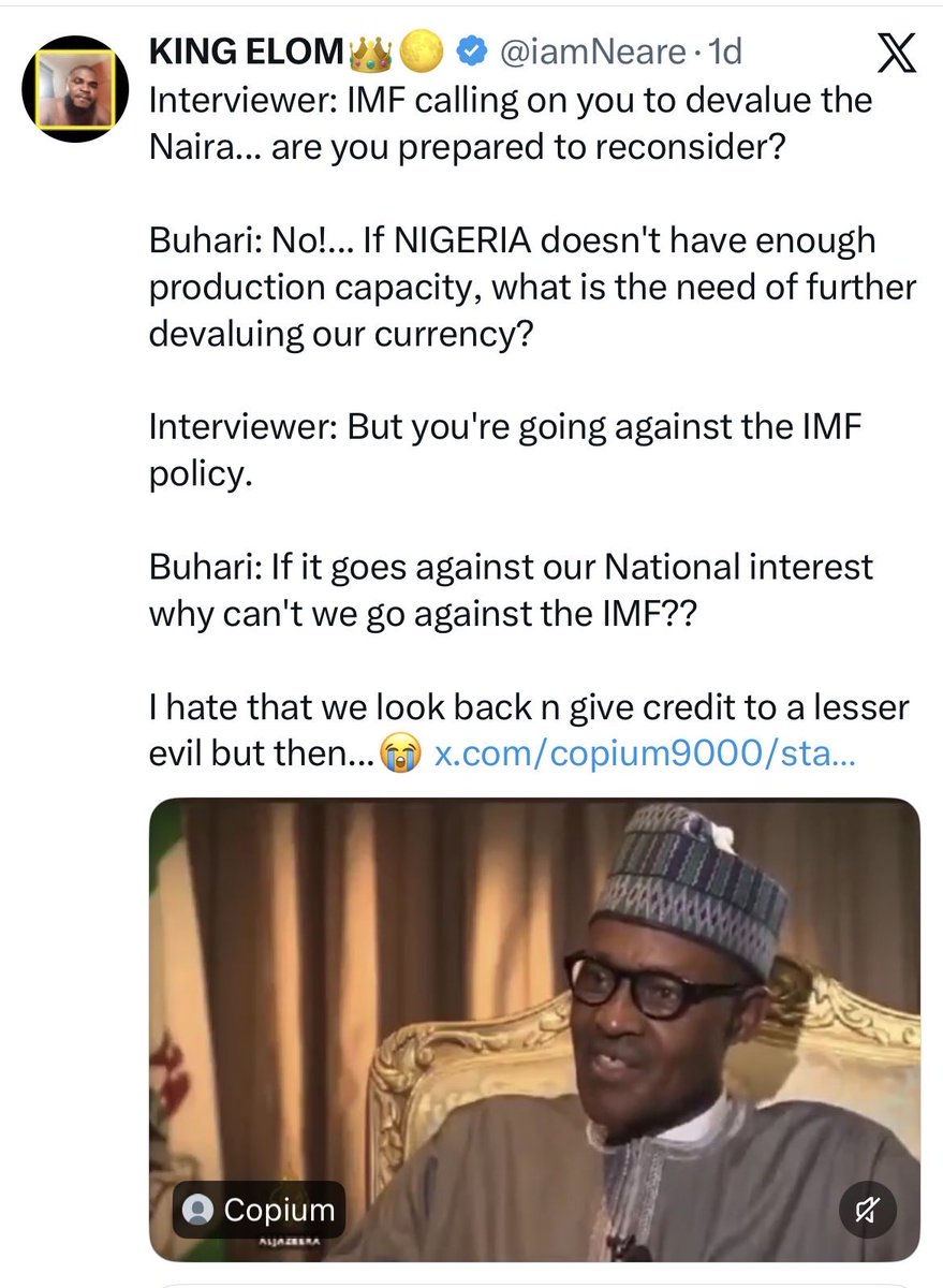 Uncle_Dips's tweet photo. Late President Muhammadu Buhari, your favorite illiterate who became president, vehemently defended Nigeria from modern day colonialism,  and succeeded, because they had no leverage over him.

Vote wisely! https://t.co/z0cGc7xl3S