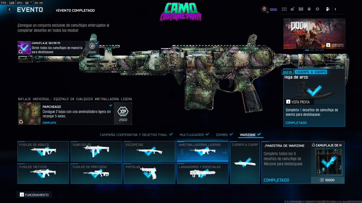 LuvaperCod's tweet photo. Por fin !!!
Evento CAMO CUSTOME PARTY completado.
Camuflaje secreto: REZUMADO.
#BO7 #BlackOps7 #Cod #CallOfDuty #TecladoYraton #pc #steam #EndGame #Zombis #Warzone #Multijugador #DualSenseEdge #Camuflajes https://t.co/0rnQmMq0Qd