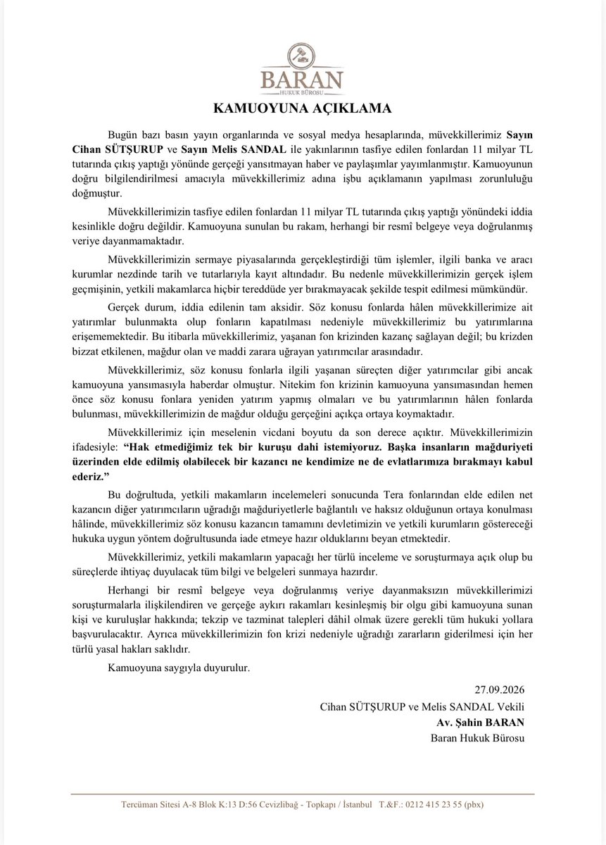 finansaldata42's tweet photo. Melis SANDAL'ın avukatı açıklama yayınlamış. Bizde mağdur olduk, içeride paramız kaldı demiş. 

Açıklamanın tamamı 👇 https://t.co/M3rlCJigTu