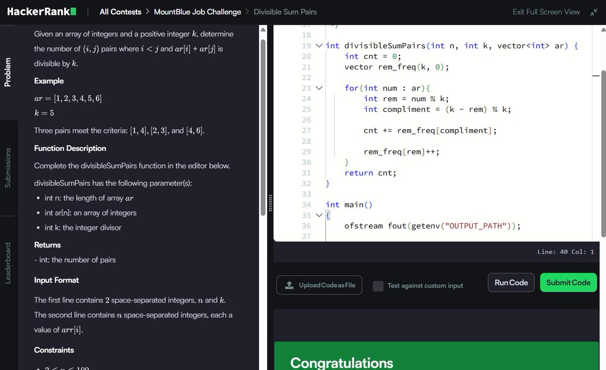 Muskanm_1227's tweet photo. Day 142/150 #150DaysOfCode | #Assessment Revision Part 2 β‘
4. Drawing Book: O(1) TC | O(1) SC
5. Divisible Sum Pairs: O(N) TC | O(K) SC
6. Mini-Max Sum: O(N) TC | O(1) SC
#DSA #HackerRank #Cpp #Coding https://t.co/NN7wIsdIXM