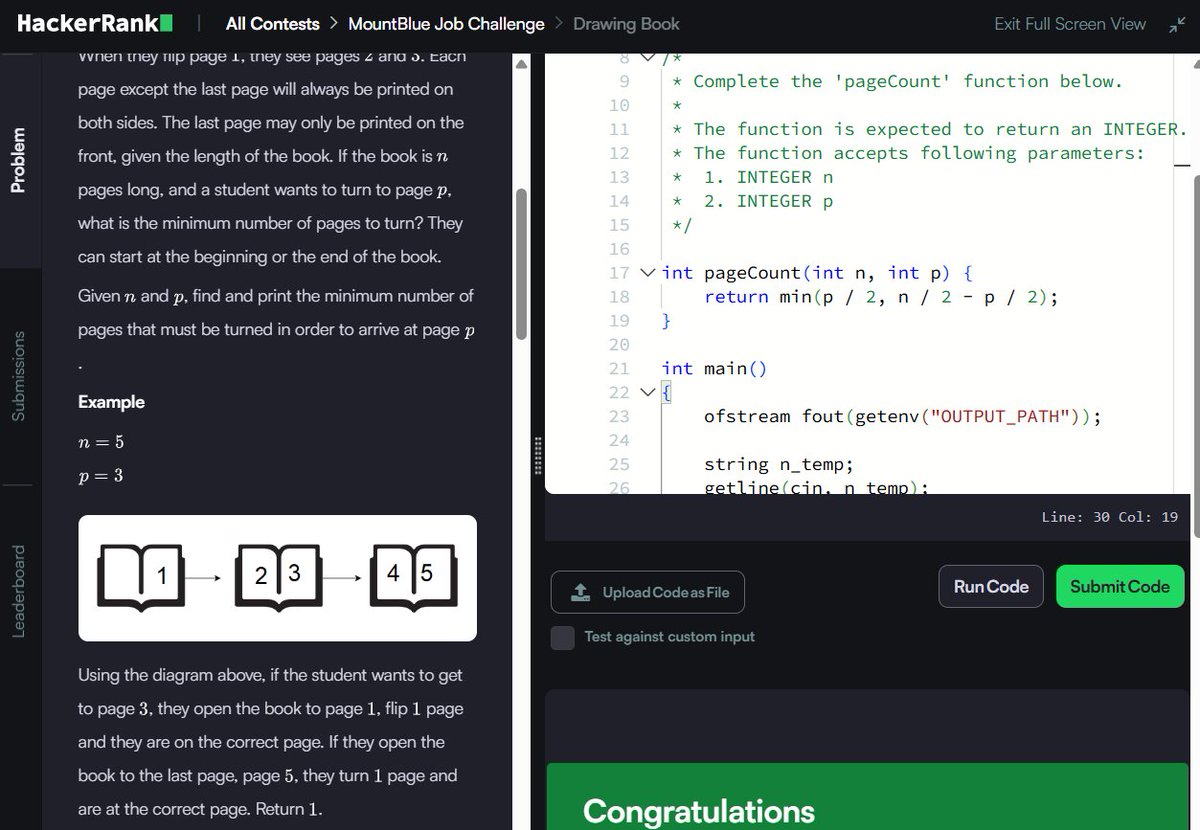 Muskanm_1227's tweet photo. Day 142/150 #150DaysOfCode | #Assessment Revision Part 2 β‘
4. Drawing Book: O(1) TC | O(1) SC
5. Divisible Sum Pairs: O(N) TC | O(K) SC
6. Mini-Max Sum: O(N) TC | O(1) SC
#DSA #HackerRank #Cpp #Coding https://t.co/NN7wIsdIXM