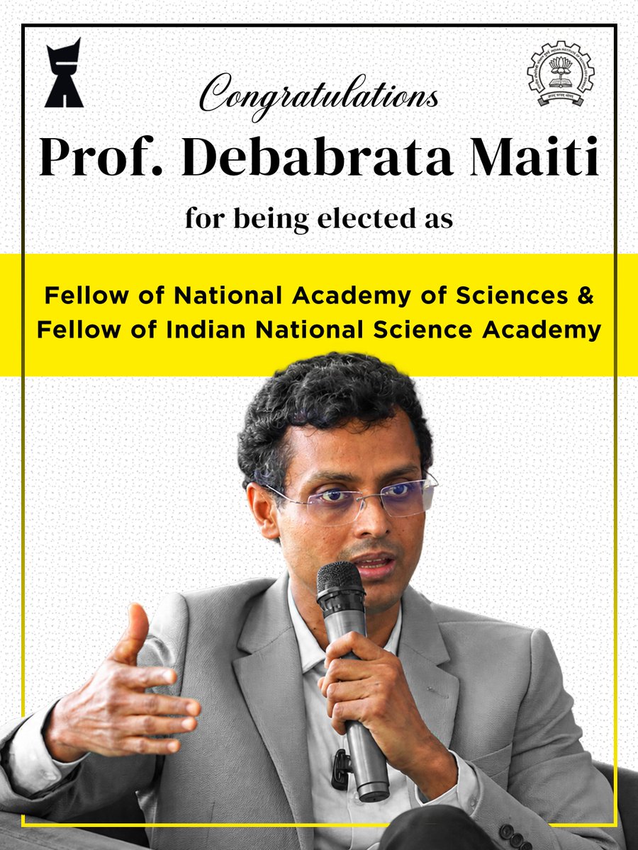 chemiitb's tweet photo. Congratulations to Prof. Debabrata Maiti, Chemistry Department, IITB, on being elected a Fellow of NASI &amp; INSA. A distinguished researcher in Organic Chemistry and Catalysis, his work on C–H activation &amp; transition-metal catalysis has advanced the field.
#IITBombay #Chemistry https://t.co/OtIYl73ocC