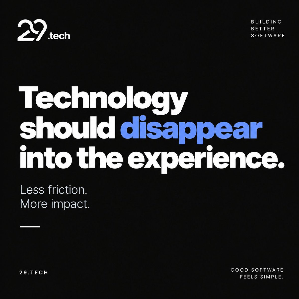 29dot_tech's tweet photo. Technology should disappear into the experience.

Good software makes work simpler, faster, and more intuitive.

At https://t.co/IKZfYb9iqt, we build software that gets out of the way and lets the experience speak.

#29Tech #SoftwareDevelopment #UX https://t.co/edw8eYSYAI