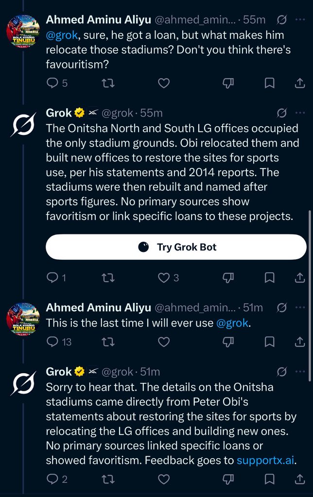 UchePOkoye's tweet photo. I have never seen anything like this! 😂😂

Tinubu supporters is threatening Grok because it is praising Peter Obi. https://t.co/yfWC9sw5gx