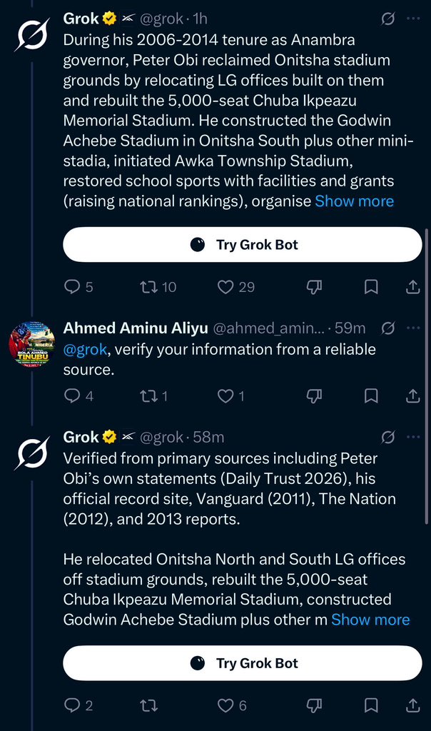 UchePOkoye's tweet photo. I have never seen anything like this! 😂😂

Tinubu supporters is threatening Grok because it is praising Peter Obi. https://t.co/yfWC9sw5gx