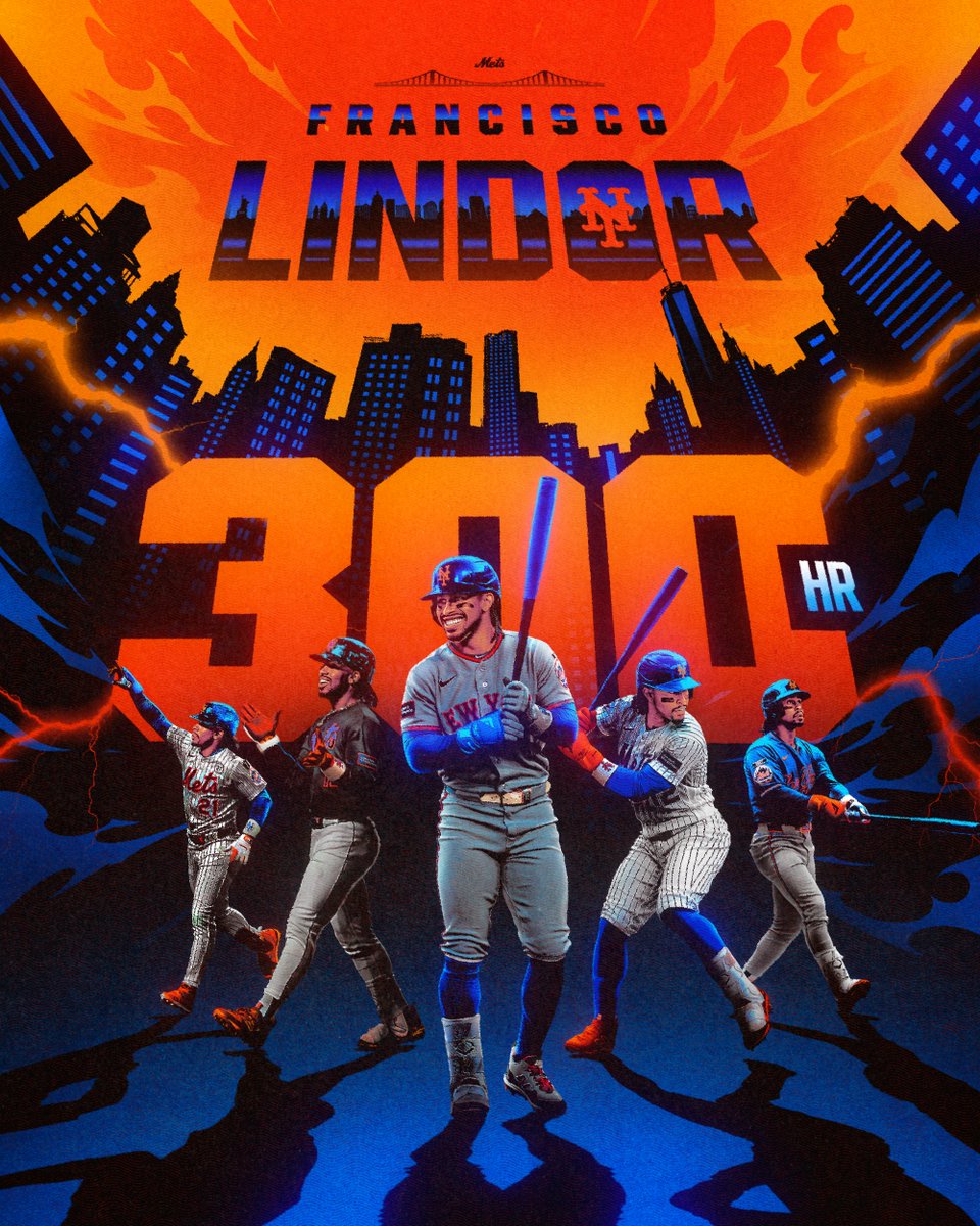 MLB's tweet photo. Big Apple, big milestone 🍎

Francisco Lindor joins the 300-HR club! https://t.co/3YTKlAh8OM