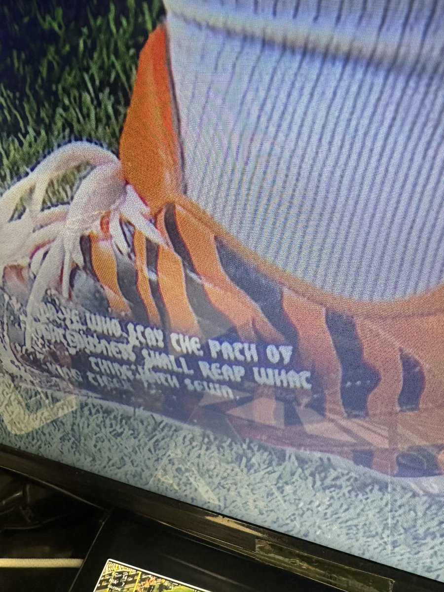 kirkmorrison's tweet photo. Jack Bech wearing cleats in warmups honoring his brother Tiger Bech who was tragically killed in New Orleans in January of 2025. https://t.co/qvDddwHBK8