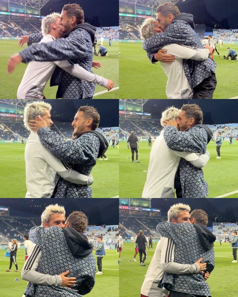 InvictosSomos's tweet photo. Ufff, qué HERMOSO MOMENTO. Aprovechando el parón por la fecha FIFA, Koke visitó a Antoine Griezmann en Estados Unidos. La felicidad en ese abrazo lo dice absolutamente todo. Reunión de leyendas del Atlético de Madrid. HERMANOS DEL FÚTBOL.