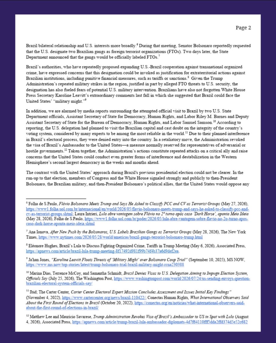 repdeliaramirez's tweet photo. Time and again, the Trump administration has abused their power to engage in a campaign of interference and destabilization in Brazil’s elections.
 
I led a letter with 30 colleagues urging the Trump administration to respect Brazil’s electoral process and end their pattern of interference in electoral processes in Latin America.
