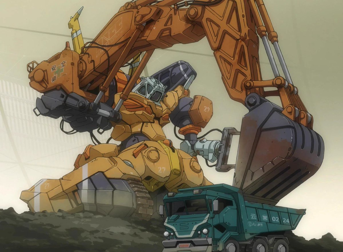 Vi0syn's tweet photo. @CobaltAkuma_ It does make 2 appearances in the show, but the first is an unassembled set of parts that get blown up, and the second is one that got turned into an oversized excavator, so most people dont recognize/remember it 🥲 https://t.co/l5lthNuCes