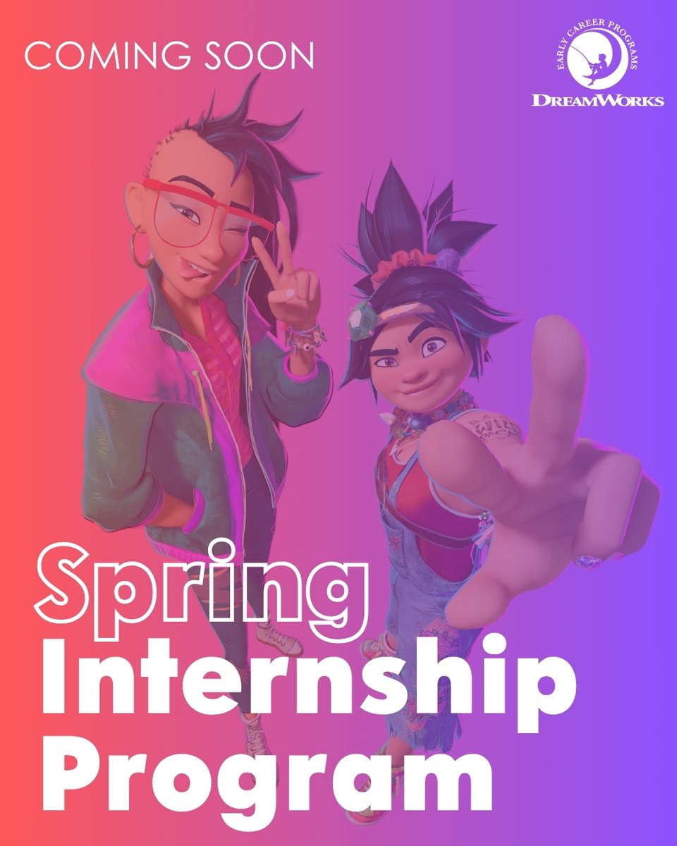 dreamworksjobs's tweet photo. We're gearing up for Spring 2027! 🌸 Keep an eye out for Internship Program applications, opening October 5th. #DreamWorksEarlyCareers #Internships #SpringInternships #LivingTheDreamWorks #DreamWorksAnimation https://t.co/HgtZGhIWna