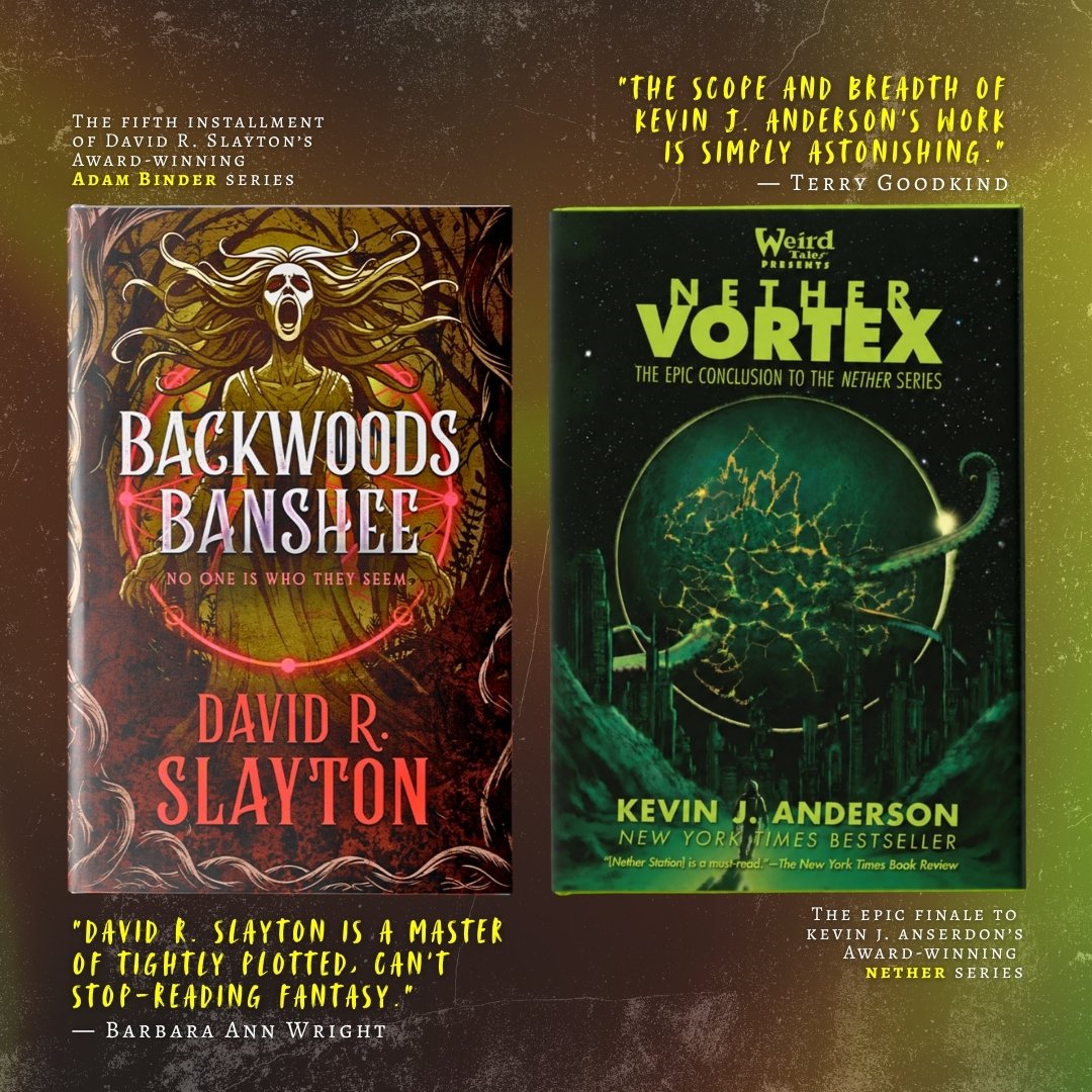 BlackstoneAudio's tweet photo. The 1-month countdown to deadly magic &amp; cosmic terrors is ON.😳Coming 10/27:

🌙Dark beings cross into Adam Binder's world in @drslayton's #BACKWOODSBANSHEE: https://t.co/5NUtrKwn4o

🌀Humanity is caught in an interstellar war in @TheKJA's #NETHERVORTEX: https://t.co/XeUlJ4Sr3E https://t.co/y9noLIdeYR