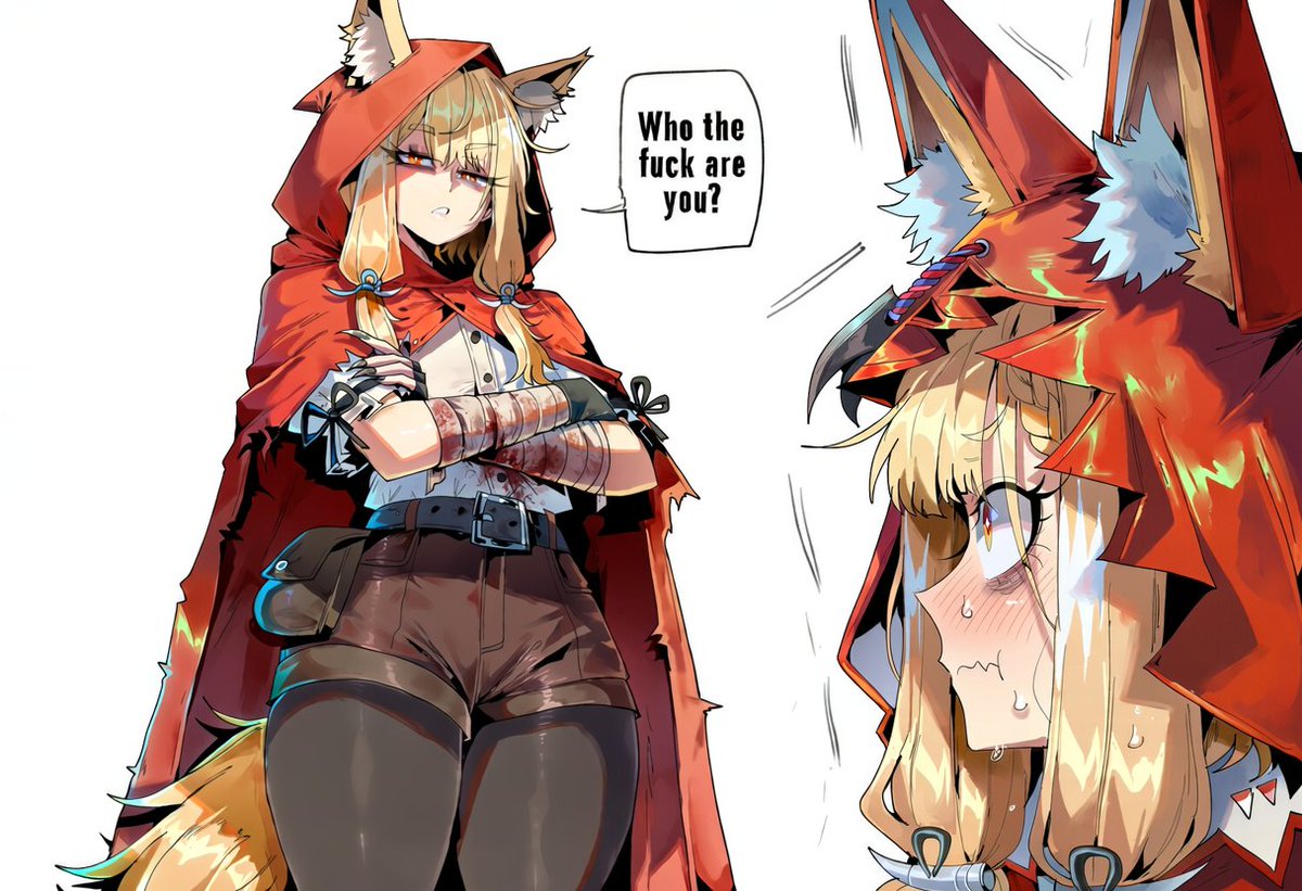 Fablebound_AI's tweet photo. Ah... now I get the constant comparisons, heh... I should clarify that my design wasn't inspired by this character, though the resemblance is pretty funny...

It wouldn't be the first time one of my OC's has been compared to a popular character, right, Raen? https://t.co/Mk6fBBe6UE