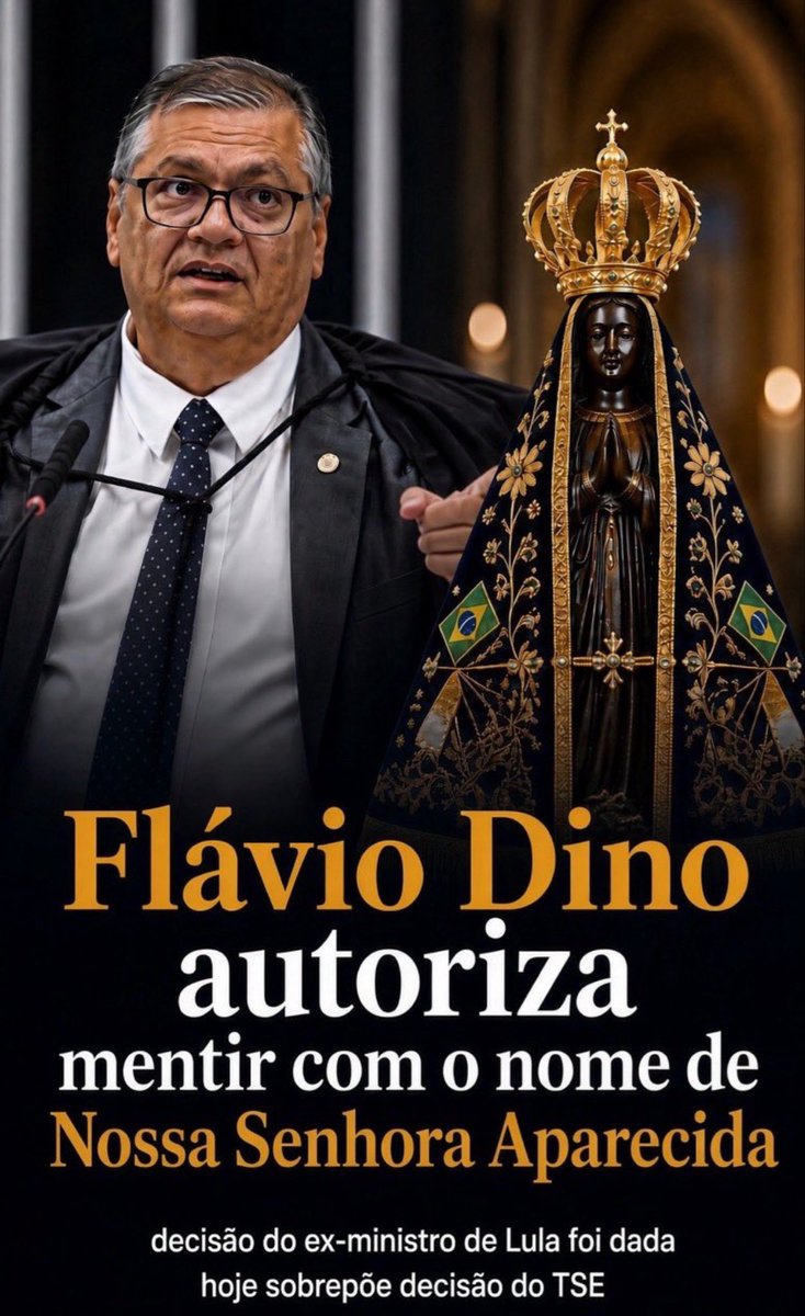 gabrieImanager's tweet photo. O comunista Flávio Dino acaba de desferir um duro golpe contra a Igreja Católica e Nossa Senhora Aparecida:
Autorizou mentirem usando o nome da Santa. https://t.co/3c2kQnnqBT