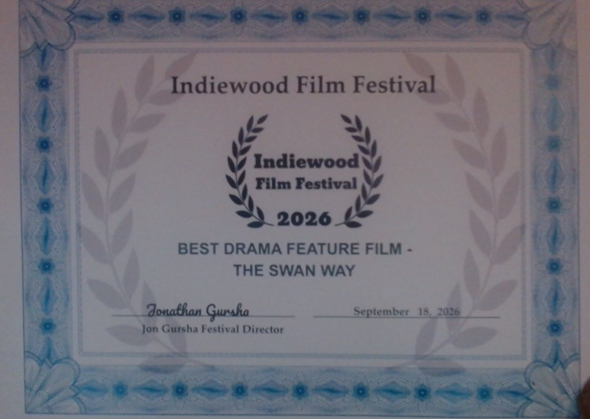 RayTur2ro's tweet photo. So honored, thankful &amp; grateful to the @indiewoodff  for awarding The Swan Way with the Best Drama Feature!! 
Thanks truly to @jongursha &amp; Peter Greene for selecting it &amp; for all of their hard work in making this festival such an amazing event! I will always cherish it! 🙌🤘🤟 https://t.co/pC0zlL2FrU