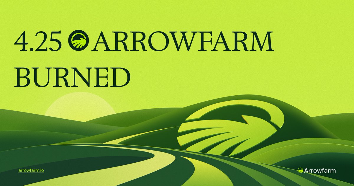 ArrowfarmOnRH's tweet photo. The first $ARROWFARM burn is complete.

4.25 ARROWFARM has been permanently removed from circulation.

To start earning ARROWFARM, deposit into one of our vaults and start earning today. Link below. https://t.co/MSzadnfQmX