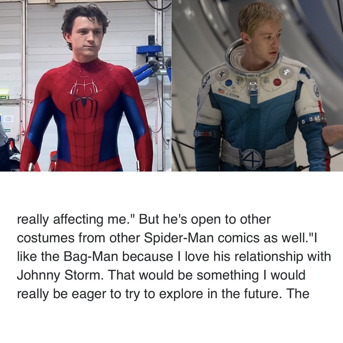 spideysbrie's tweet photo. tom says he loves the relationship with spider-man and johnny storm and wants to explore that in the future.

 oh yeah their team up is coming https://t.co/1HfO4ugZYX