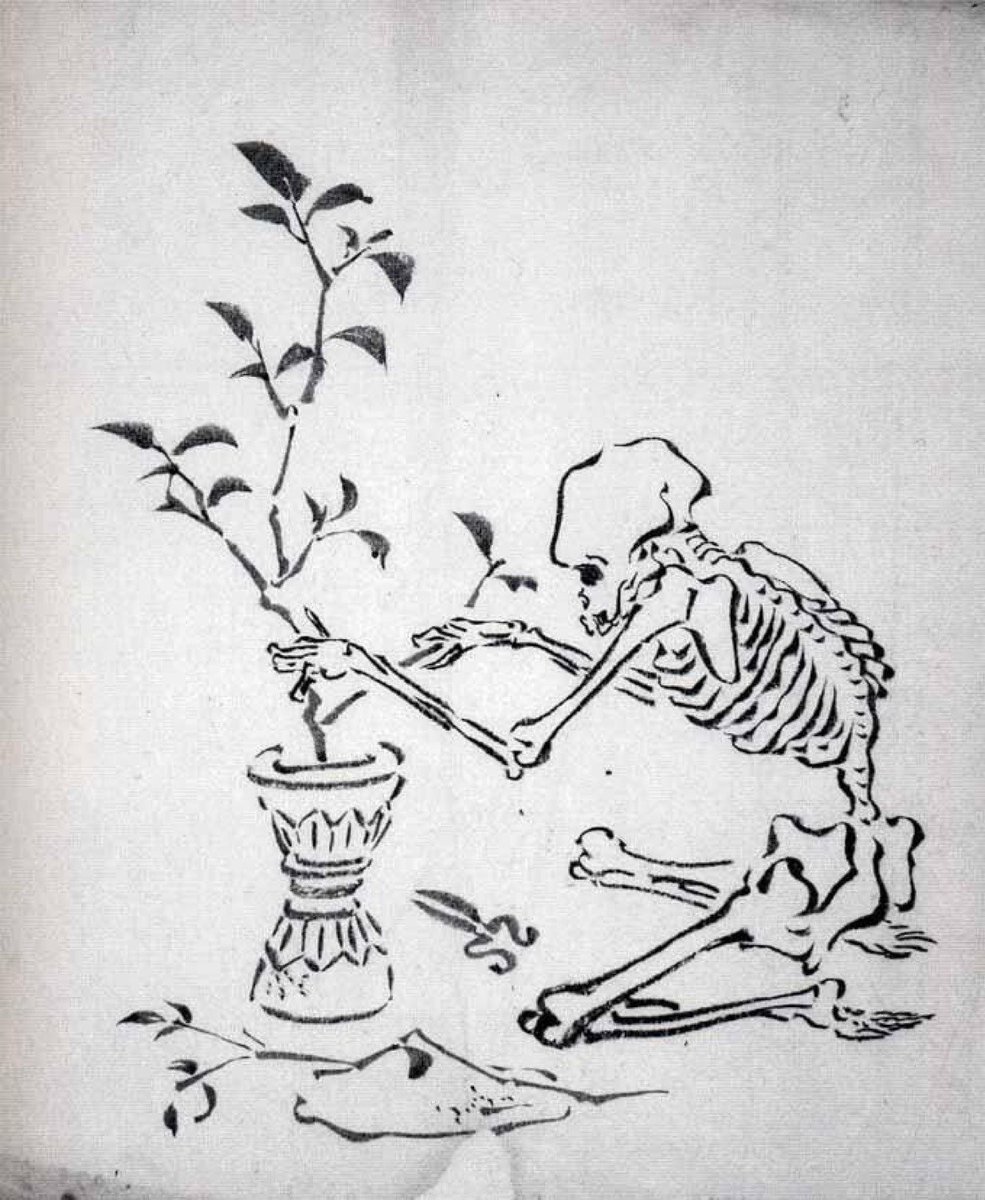 belllmonts's tweet photo. one of my fave niche subjects in art: skeletons tending to their little gardens https://t.co/BLaI4qi3sh
