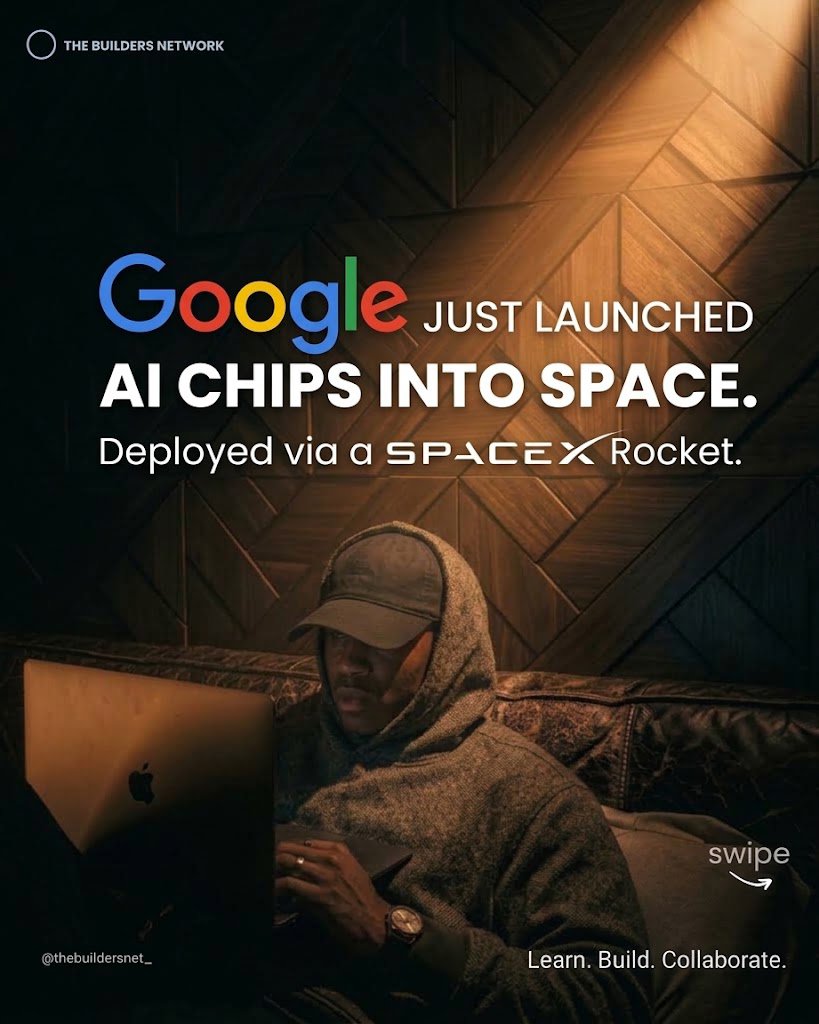 thebuildersnet_'s tweet photo. Google just launched AI chips into space.
On a SpaceX rocket.
4 TPUs. October 1st. Testing if AI data centers can run in orbit.
Solar power up there is 8x stronger than Earth.
The twist? SpaceX owns Cursor and competes with Google in AI.
@Google @SpaceX https://t.co/JlO94oD2u5