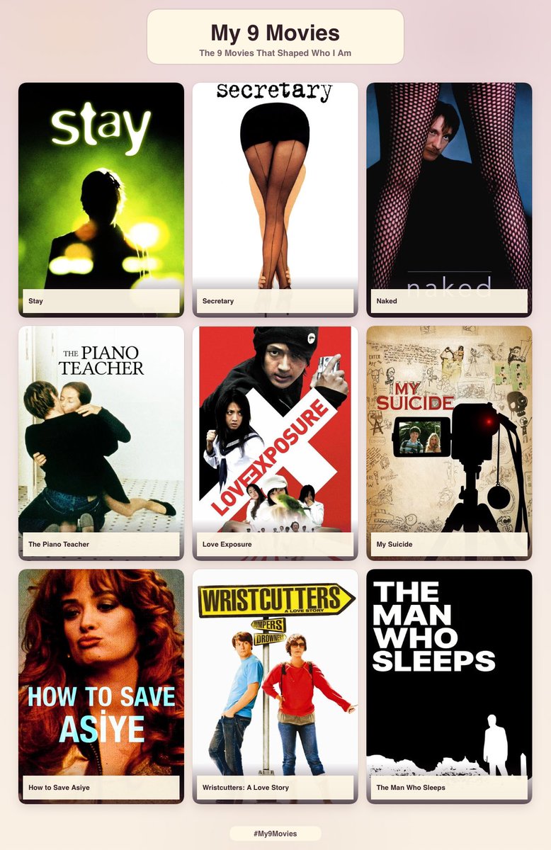 Imaybesick's tweet photo. My top 9 MOVIES that shaped WHO I AM like I’m not kidding when I say this my view on things changed after watching them.
 WHO will listen to me yapping ab these movies :( https://t.co/TlSiSgTwom