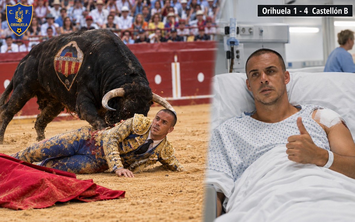 Fepo917's tweet photo. Tarde para olvidar en Los Arcos (1-4)

El toro 🐂 salió bravo, René recibió una cornada y la faena acabó en revolcón. Muchísima mala suerte y poco premio

René está recuperándose. Si todo va bien, el próximo finde volverá a la arena para resarcirse con nuestro @Orihuela_CF 💛💙 https://t.co/VZiI9TxPoJ