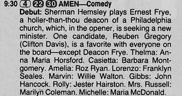RetroNewsNow's tweet photo. 📺DEBUT: ‘Amen’ premiered 40 years ago, September 27, 1986, on NBC https://t.co/NdKsytwoUc