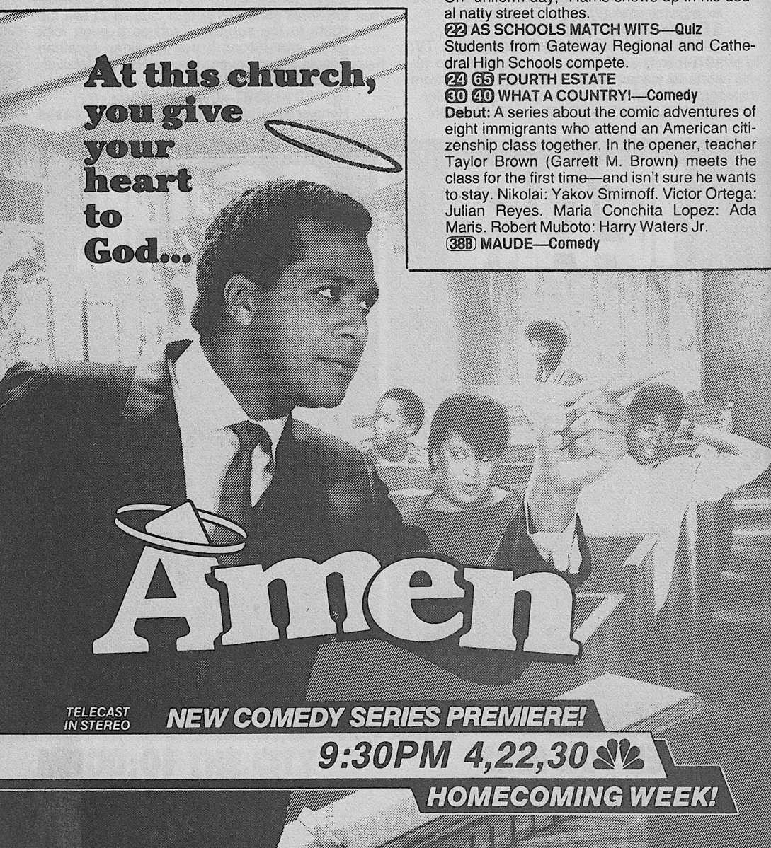RetroNewsNow's tweet photo. 📺DEBUT: ‘Amen’ premiered 40 years ago, September 27, 1986, on NBC https://t.co/NdKsytwoUc