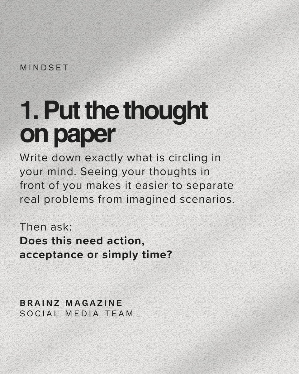 addisonthoxvtx's tweet photo. Send this to someone with 47 tabs open in their brain. Getting out of your head isn’t about forcing yourself to stop thinking. It’s about pausing the spiral, creating distance and returning your attention to the present. Which tip helps you most https://t.co/EhNeI6dRvX