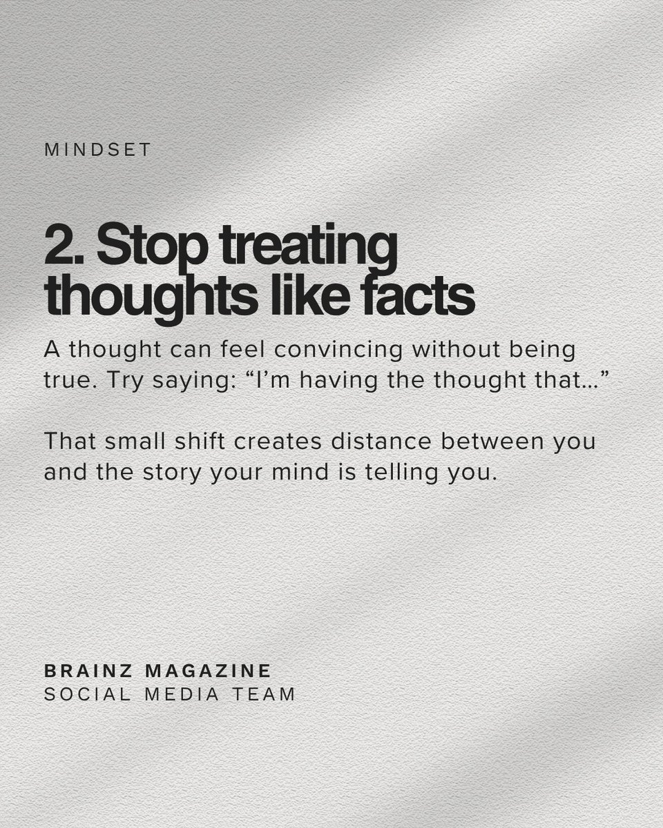 addisonthoxvtx's tweet photo. Send this to someone with 47 tabs open in their brain. Getting out of your head isn’t about forcing yourself to stop thinking. It’s about pausing the spiral, creating distance and returning your attention to the present. Which tip helps you most https://t.co/EhNeI6dRvX