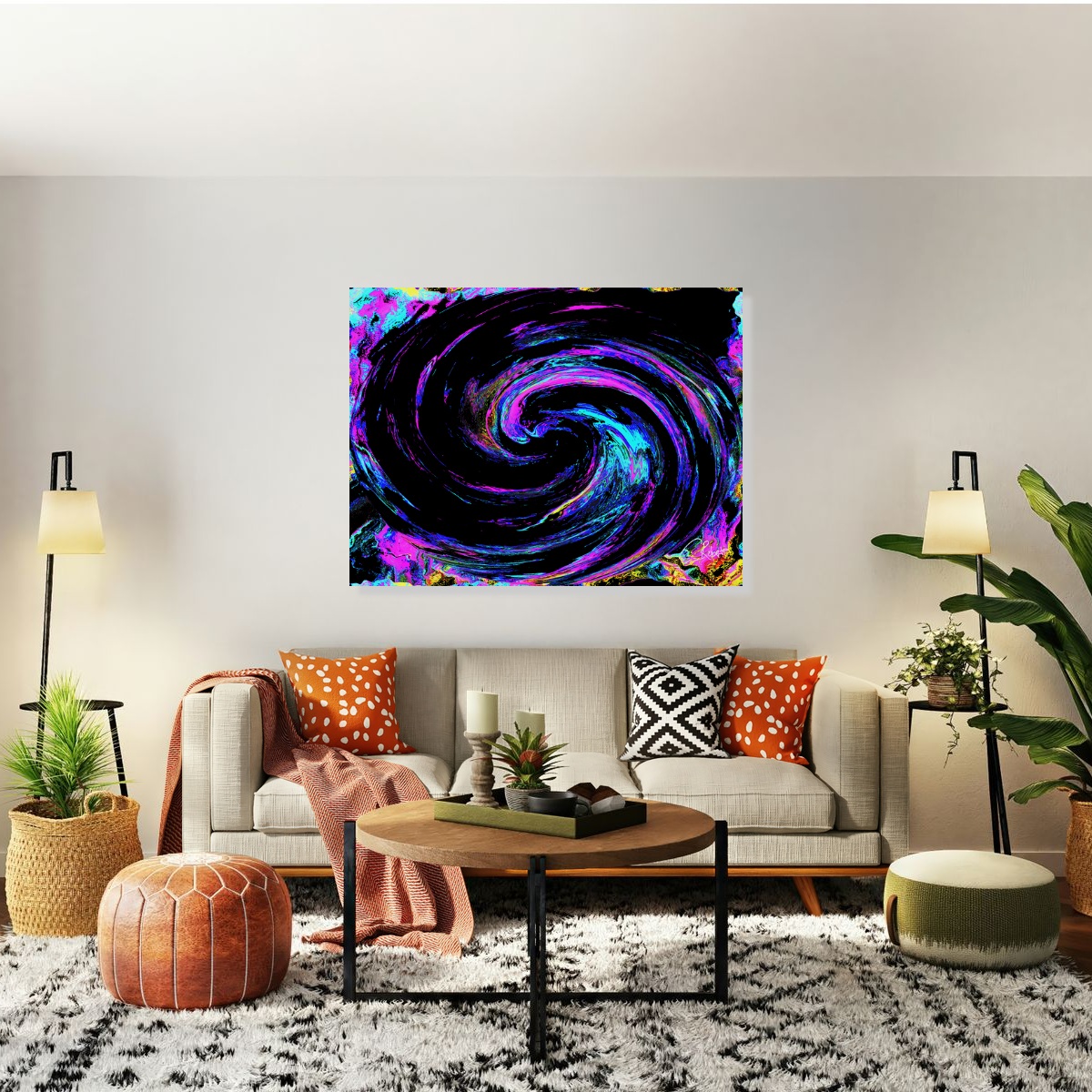 abigailwrightgy's tweet photo. Looking for a statement piece to anchor your room? See how “Abstract Swirling Vibrant Long Grass” transforms a living space as a premium canvas print above the couch, adding hypnotic blue-and-purple energy. Watch its creative journey on Creative https://t.co/woDst0wYfv
